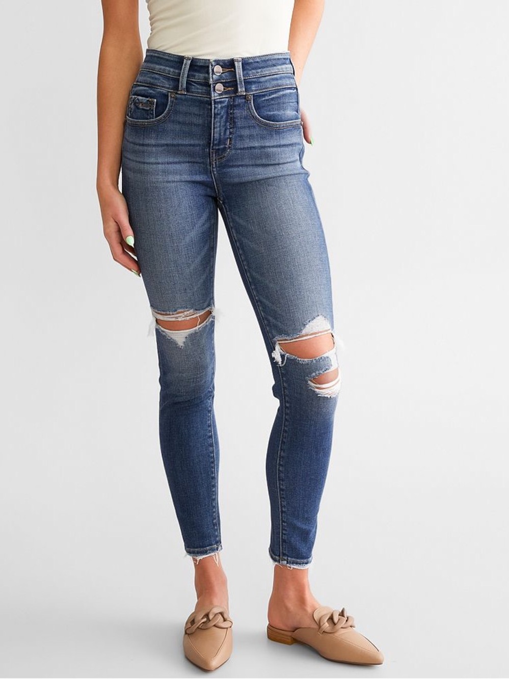 Buckle Black No. 35 Ankle Skinny Jeans 27x27 Destructed Raw Hem High Rise